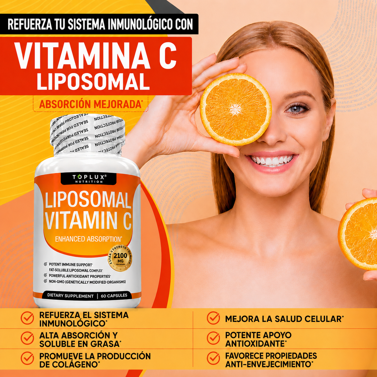Liposomal Vitamin C, Toplux, 60 caps.