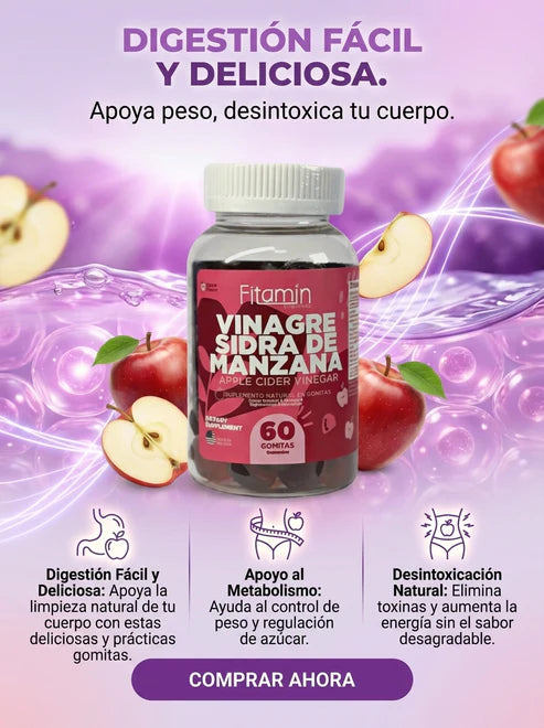 Gomitas de Vinagre de Manzana: Quema Grasa Acelera Metabolismo y Controla Apetito 60 Gomitas